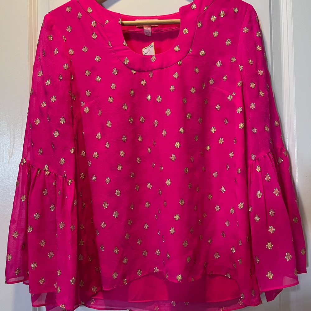 Lilly Pullitzer pink and gold chiffon top